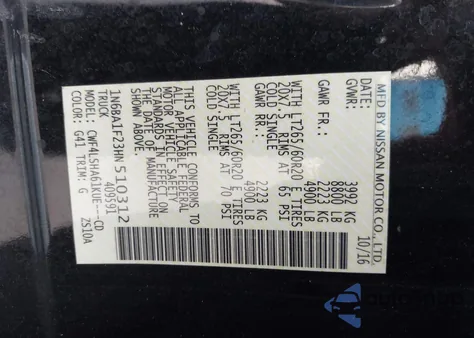 2017 Nissan Titan Xd Sv Diesel z USA, uszkodzony, nr VIN 1N6BA1F23HN510312